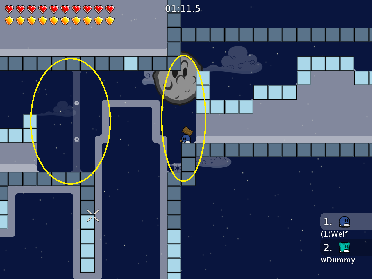 put unfreeze on to tele 5. if many people are at tele 5, they might fall down, so add some space here (suggestion)