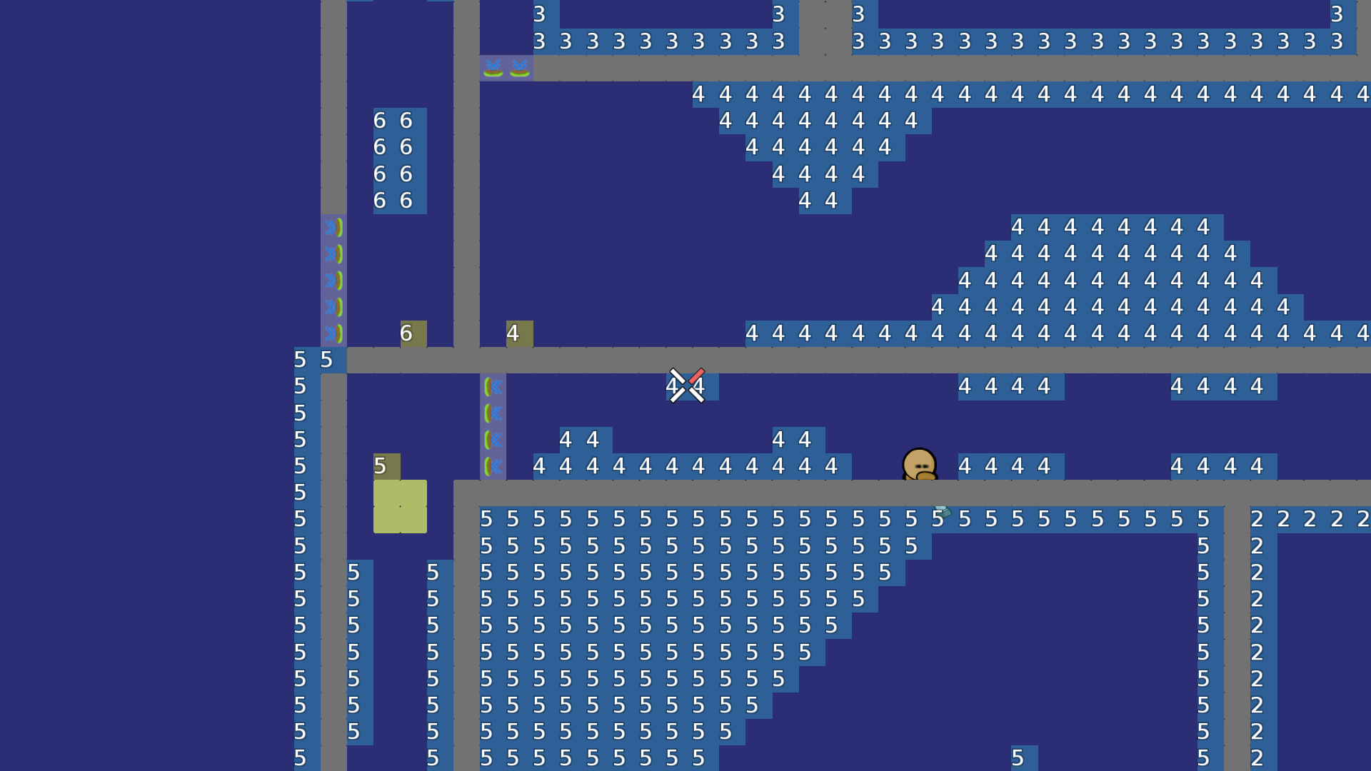 remove tele where cursor is and for that add one line on the left and right tele 4, so there is only one tile space between ceiling