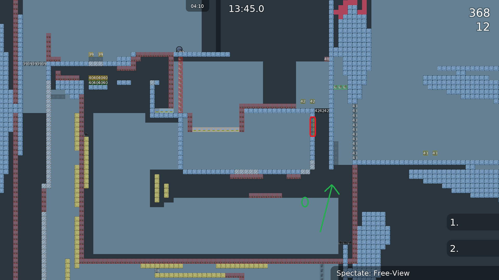 Red: Missing CP (and CTO); Green: You can unfreeze there and swing directly up into unfreeze, skips half of the part. Maybe also add an explanation for the whole part (aka. mark with arrows where to go first), as it's a bit unclear what to do.