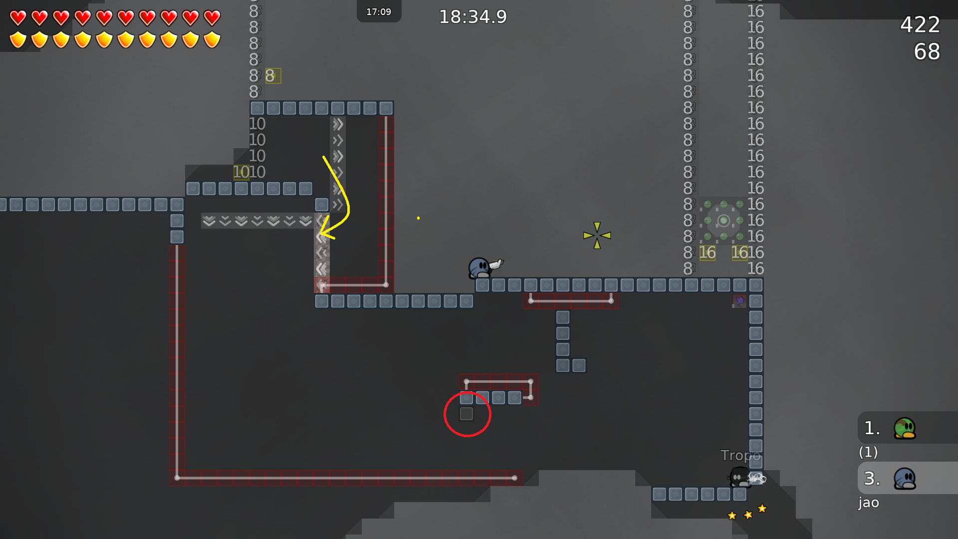 3: Entity bug + I don't know why you changed the second half of the part. What should be improved is getting the dummy under the first platform (yellow arrow)