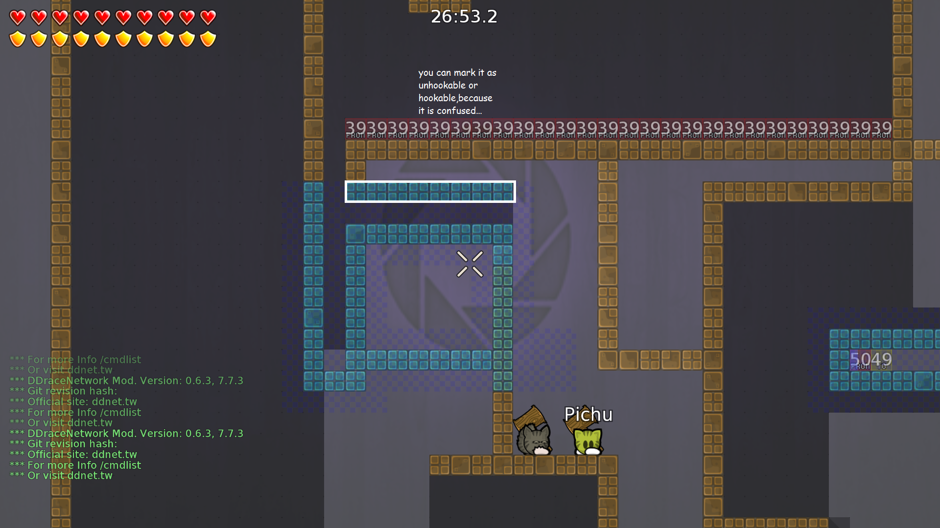 do it in other colors,because the players will thing you can hook through( or place there hookthrough,your choice)