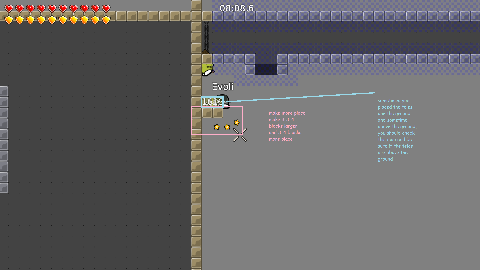 place the tele one tile about this ground<br />(do more space/platform