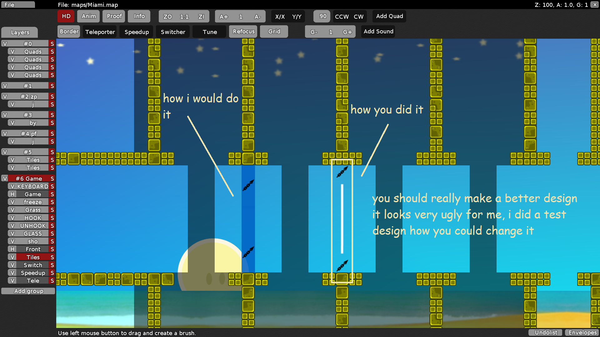 that is what i mean with bad marking things,<br />You should really make a better mark design of this map