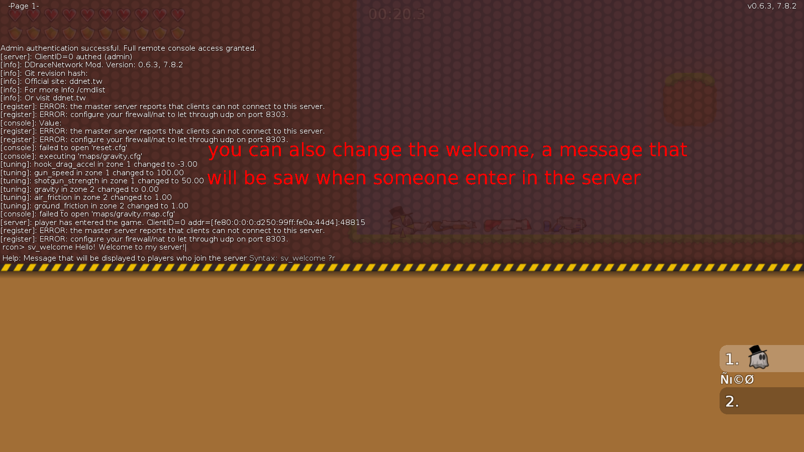 sv_welcome &quot;Welcome to my server&quot; at example