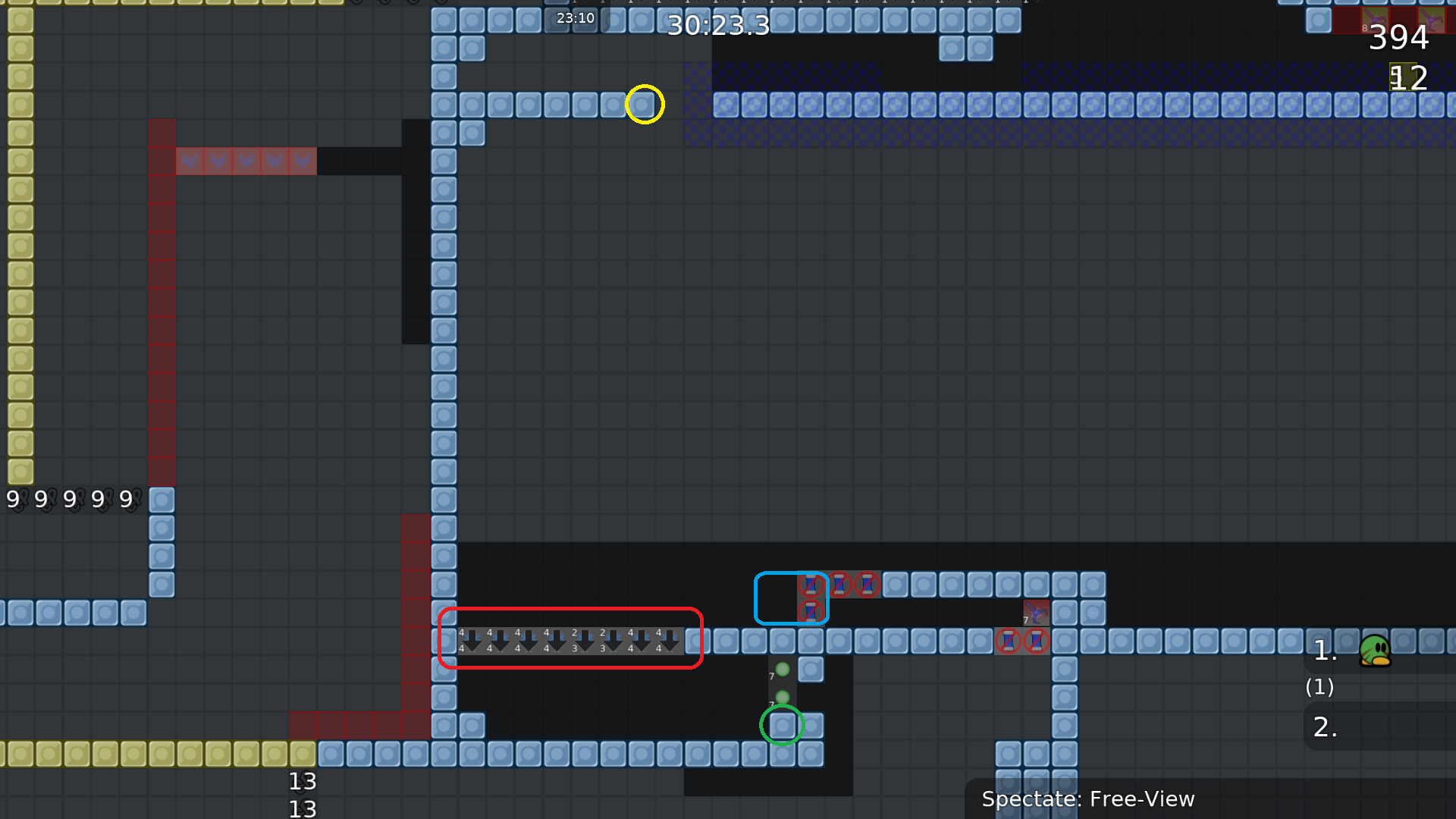 Red: Still doesn't work properly<br />Green: Remove the block and add switch.<br />Blue: Move laser blockers a bit left?; Yellow: Remove the unhook.