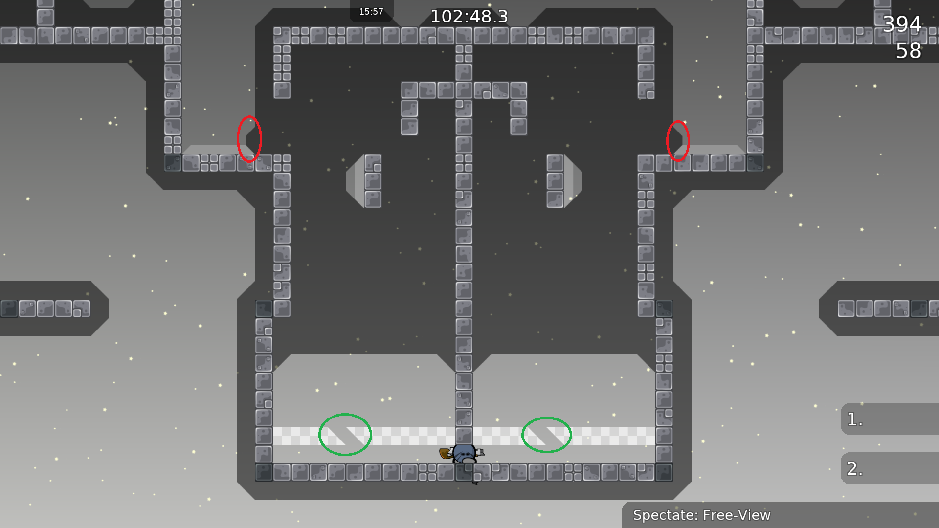 Red: Remove those freeze halftiles, they look ugly and a bit confusing (also at other places).<br />Green: Center the gap or just remove it.
