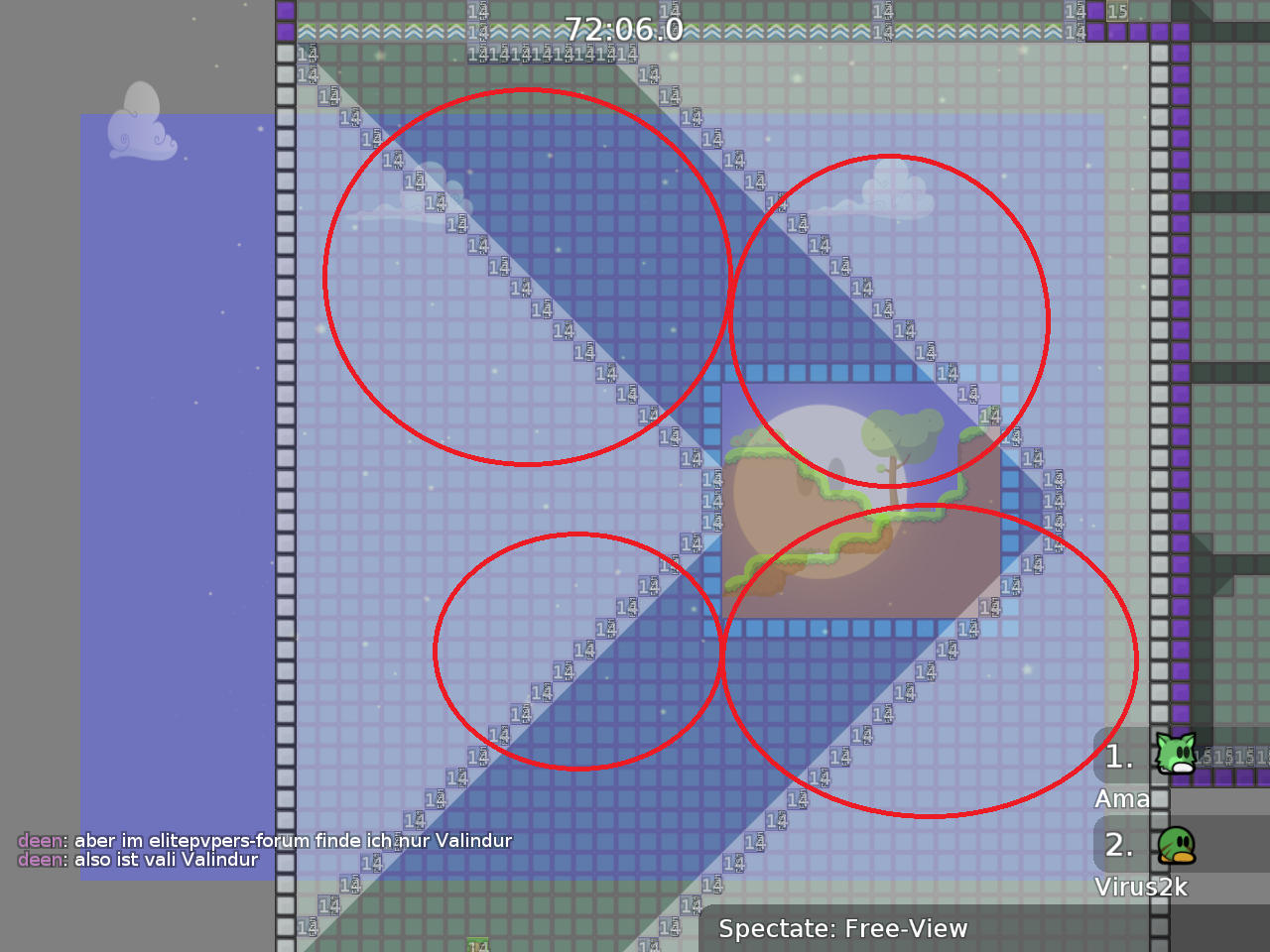 add tele tiles, you can cheat through it (in whole map) and triangle tiles should be tele