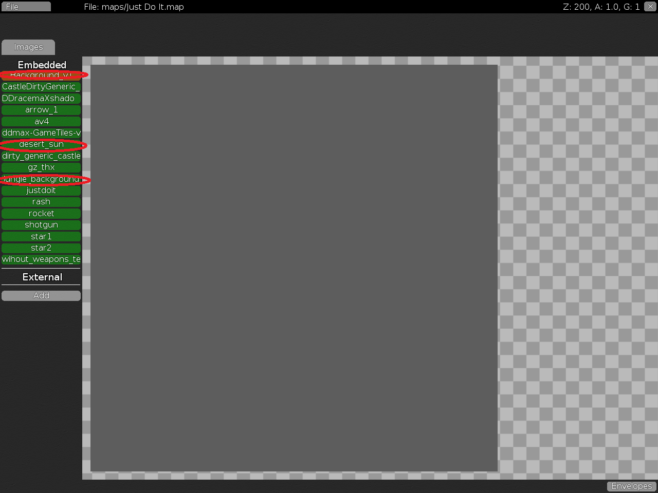 these images shouldn't be embedded, remove the grey image and use a normal quad without image and change the color into grey