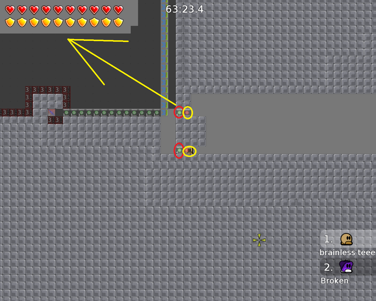 3. red: remove this (dont need them) yellow: remove it here and put it to the other offswitches (people can stand there and block the laser)